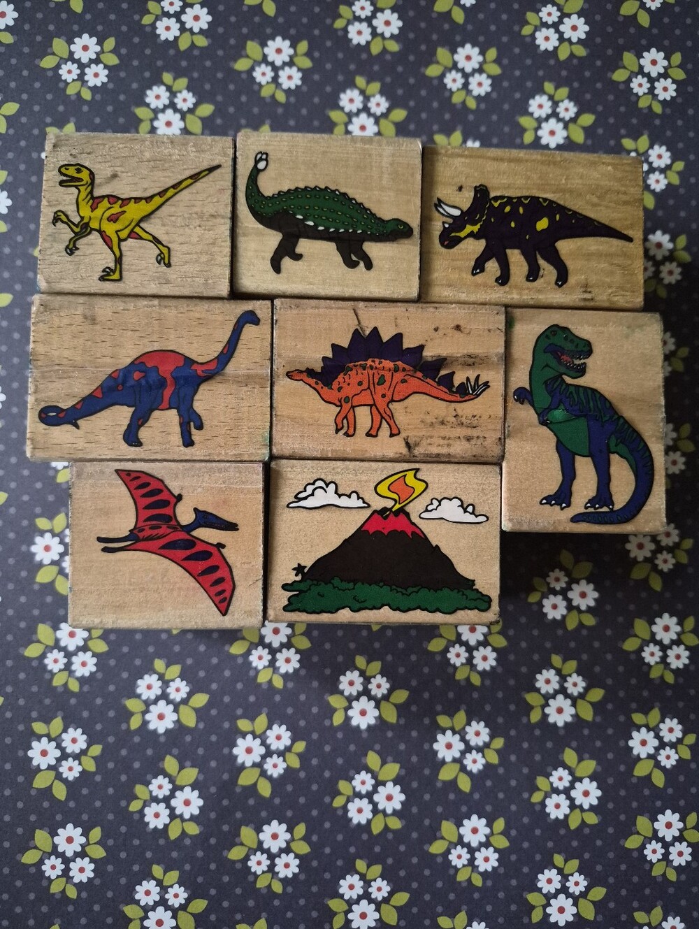 8 Rubber Stamps, 7 Dinosaur, 1 Volcano